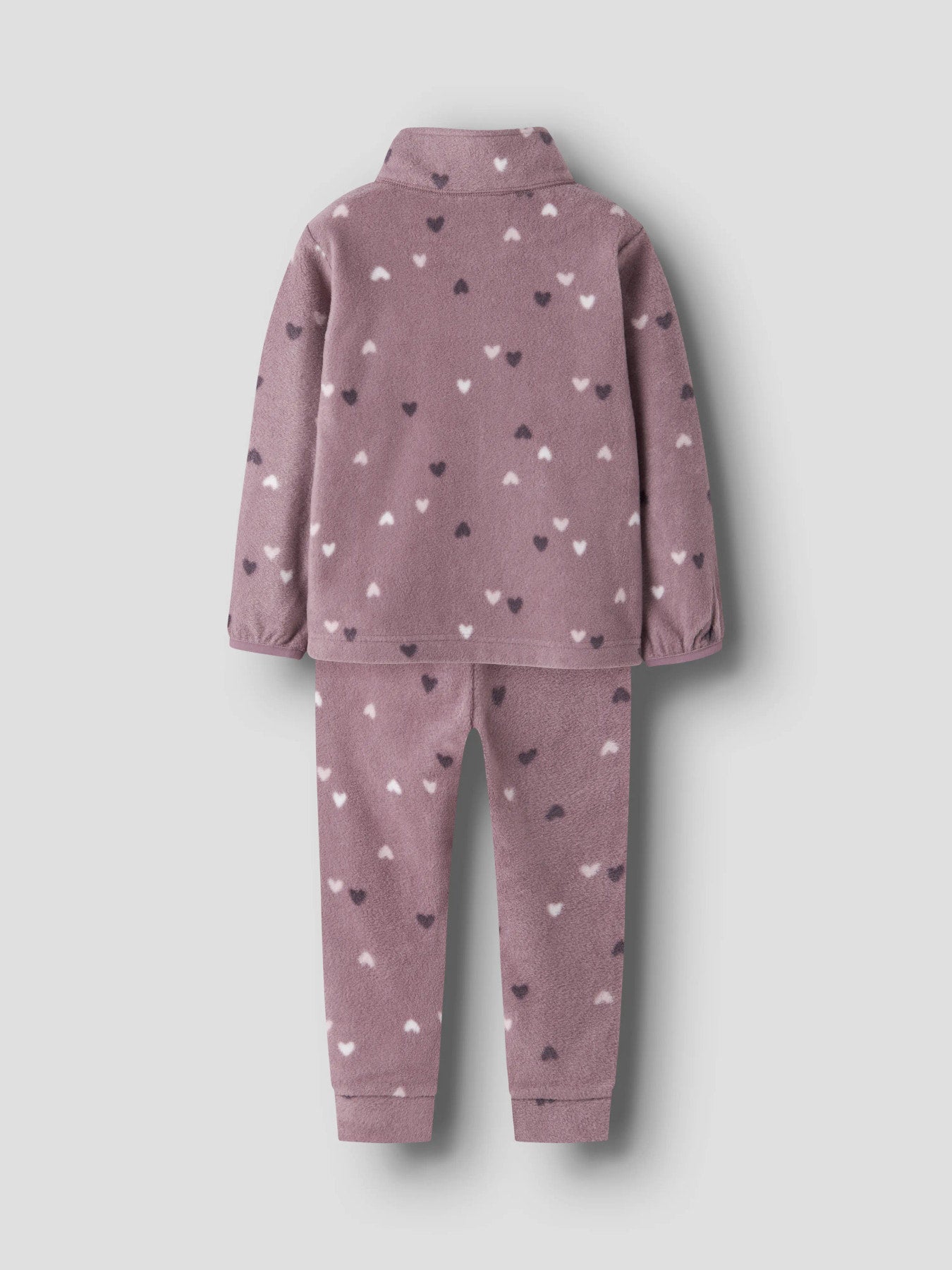 Name It Spektra fleeceset i Dusty Mauve med hjärtmönster för mini flicka.