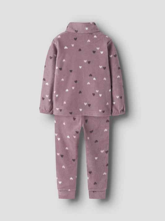 Name It Spektra fleeceset i Dusty Mauve med hjärtmönster för mini flicka.