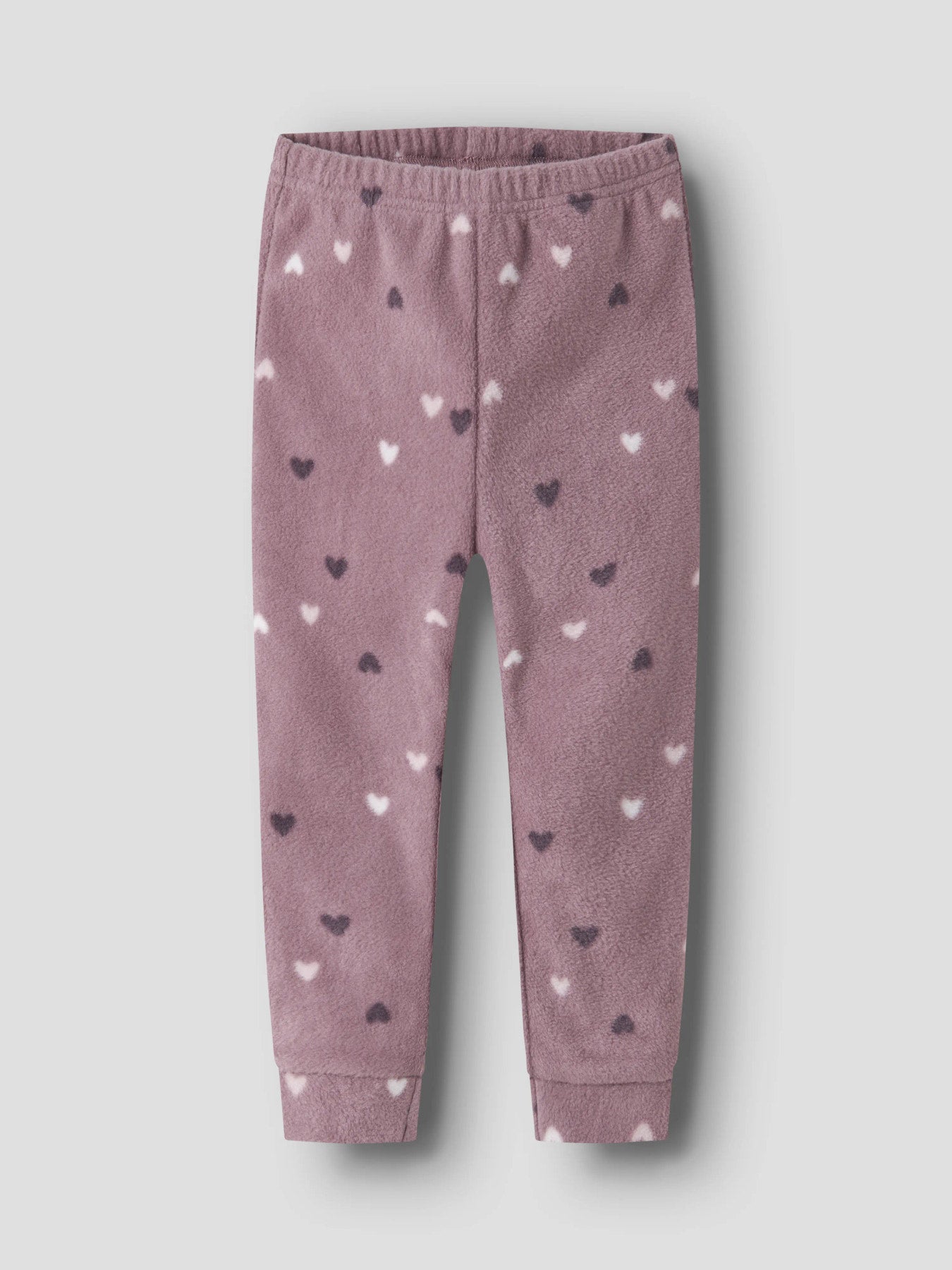 Name It Spektra fleeceset i Dusty Mauve med hjärtmönster för mini flicka.