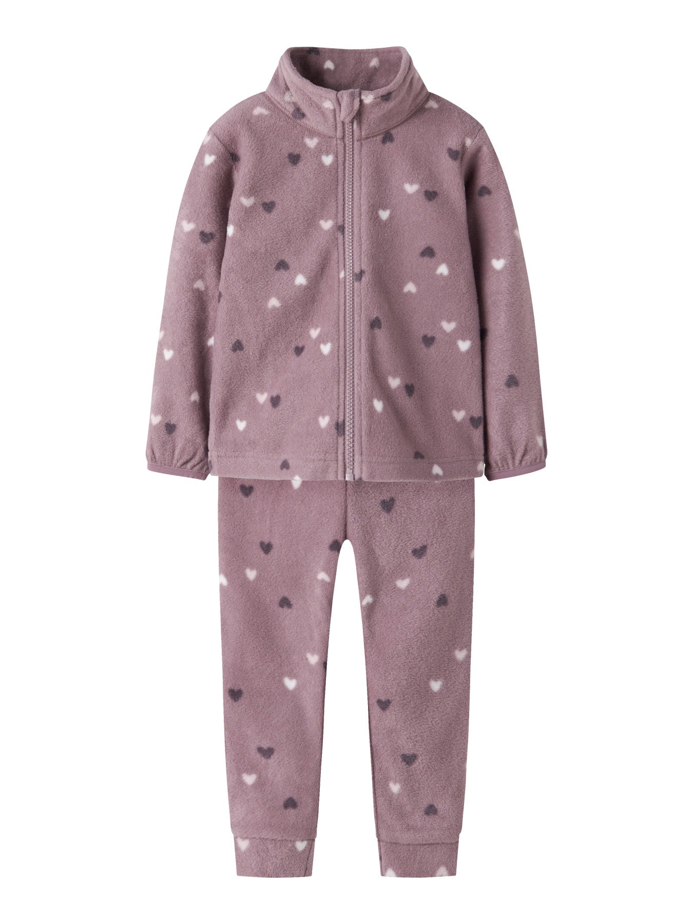 Name It Spektra fleeceset i Dusty Mauve med hjärtmönster för mini flicka.