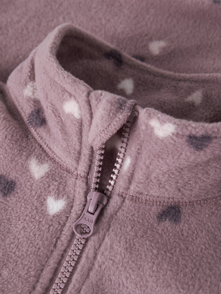 Name It Spektra fleeceset i Dusty Mauve med hjärtmönster för mini flicka.