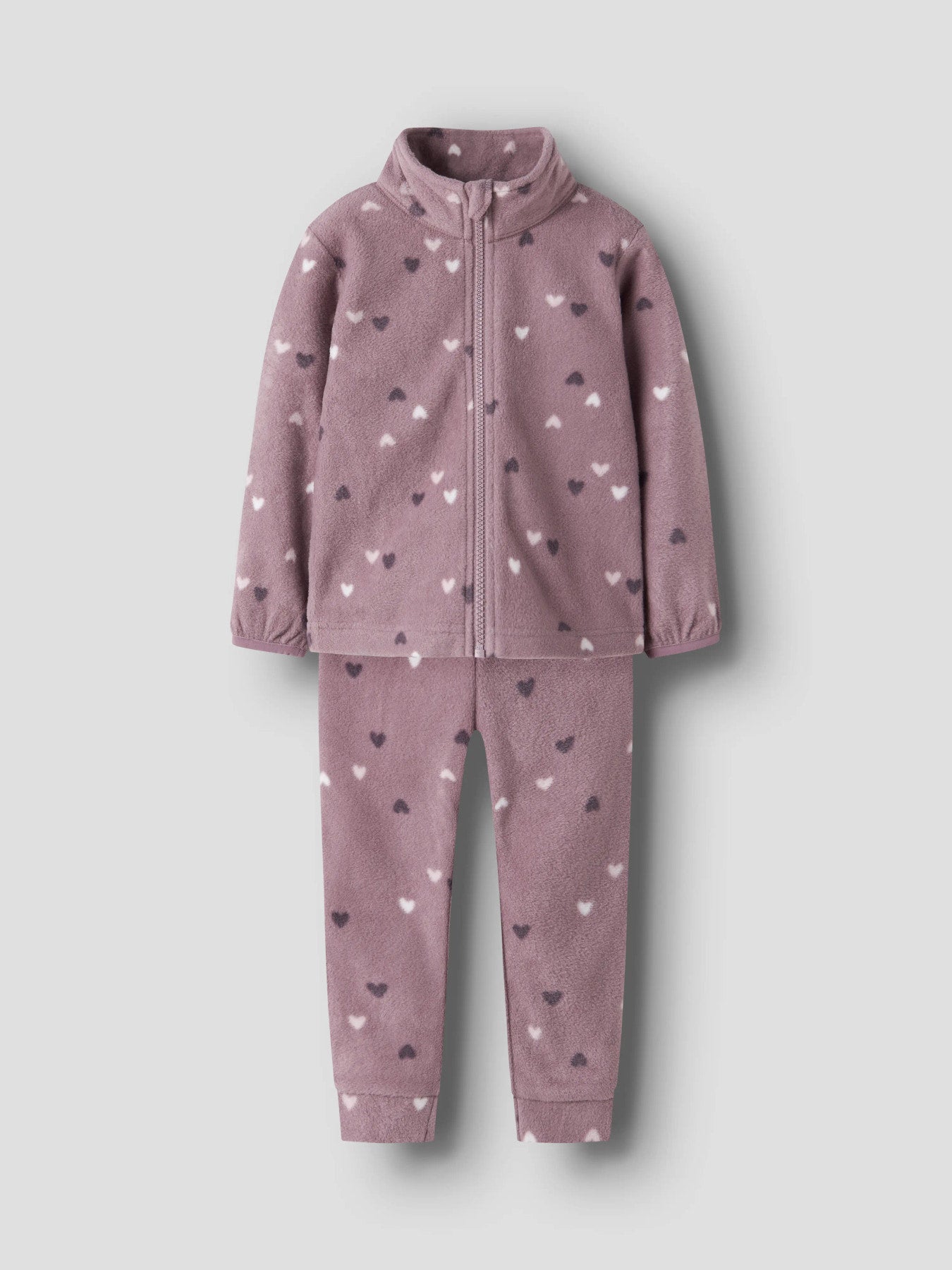 Name It Spektra fleeceset i Dusty Mauve med hjärtmönster för mini flicka.