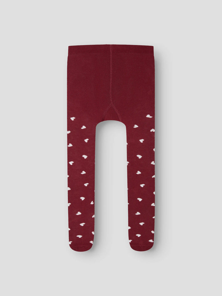 Name It Vichristmas julstrumpbyxor 2-pack för flicka i vitt och vinrött med hjärtmönster.