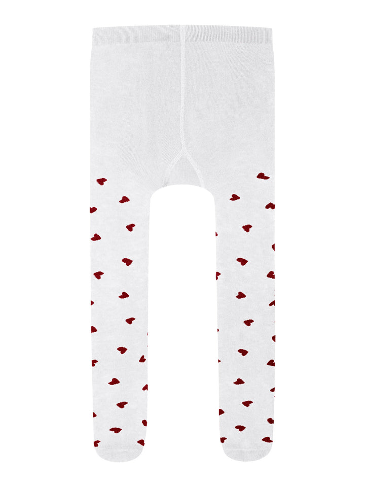 Name It Vichristmas julstrumpbyxor 2-pack för flicka i vitt och vinrött med hjärtmönster.