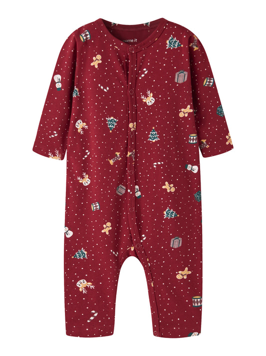 Name It Vismas röd julpyjamas för baby med julmotiv och tryckknappar