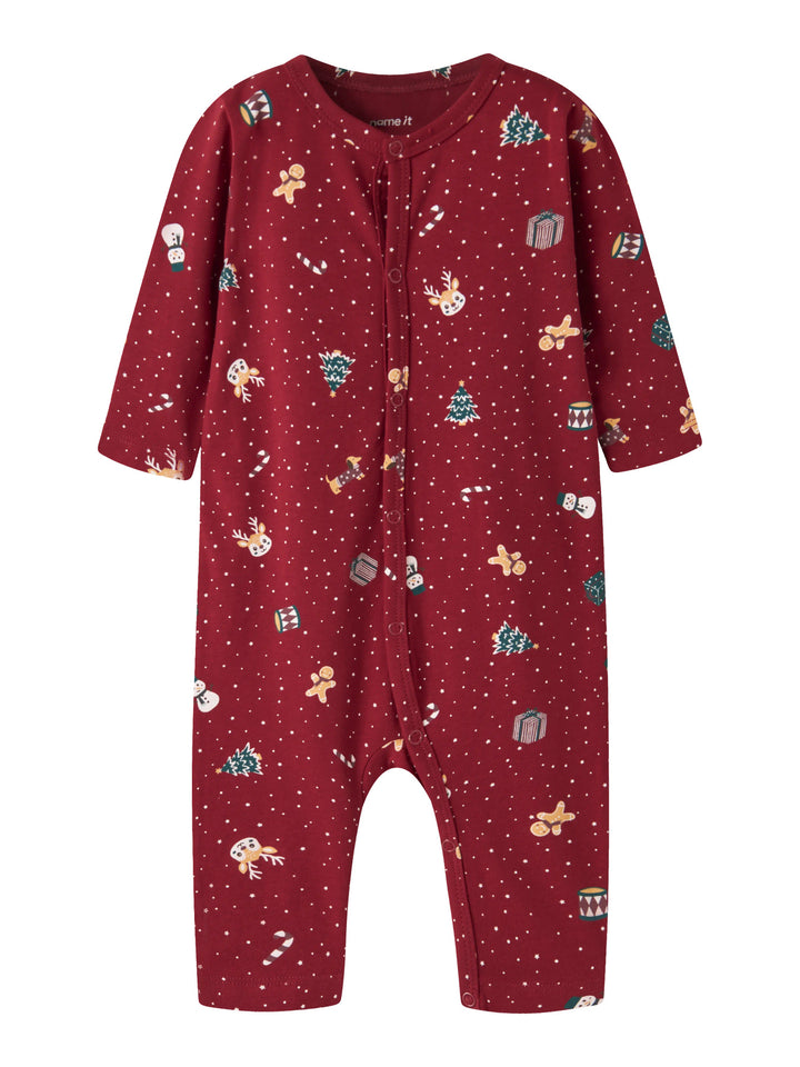 Name It Vismas röd julpyjamas för baby med julmotiv och tryckknappar