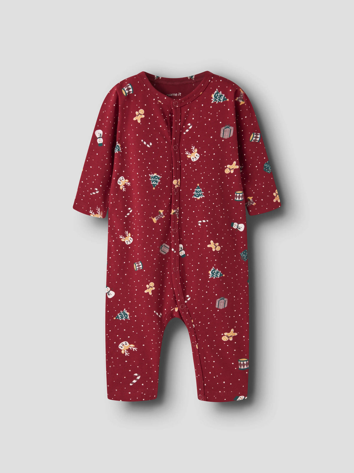 Name It Vismas röd julpyjamas för baby med julmotiv och tryckknappar