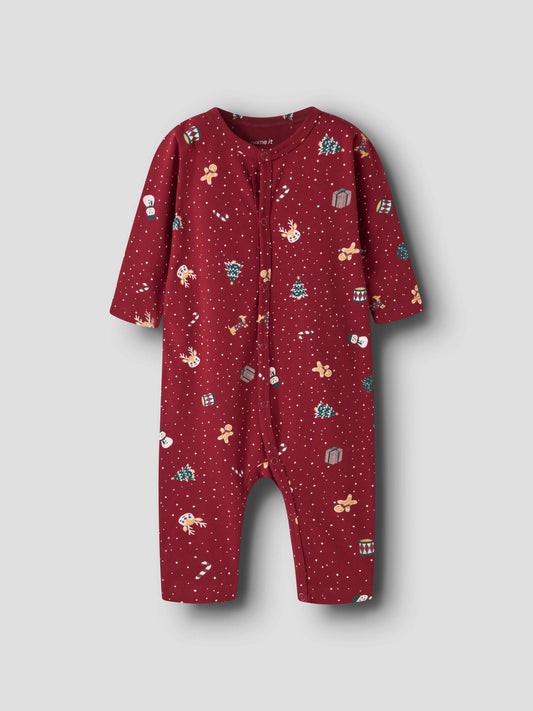 Name It Vismas röd julpyjamas för baby med julmotiv och tryckknappar