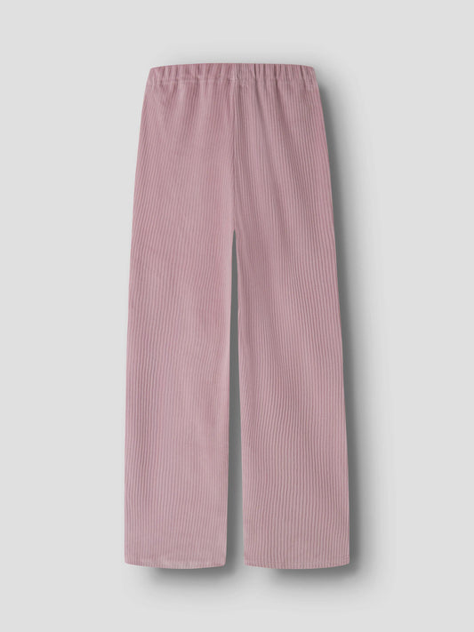 Name It Veloa ribbad velourbyxa för flicka i dov rosa färg med raka vida ben bakifrån