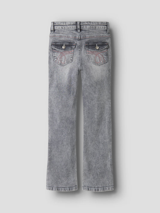 Name It bootcut jeans för flicka med dekorativa bakfickor i grå denim