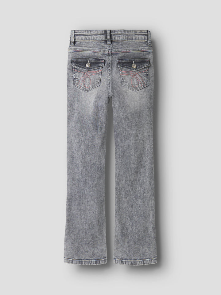 Name It bootcut jeans för flicka med dekorativa bakfickor i grå denim