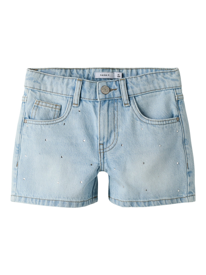 Ljus blå jeans shorts med strass stenar för glitter och glamour till flicka tjej. Sköna jeansshorts med pärlor från Name it.
NKFROSE REG DNM SHORTS 6042-AC NOOS
13239976