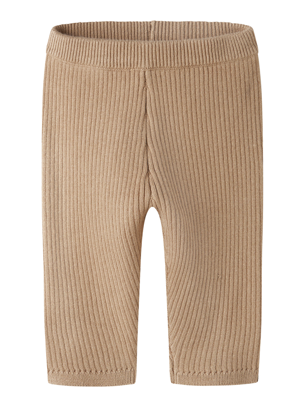 Stickade beige babybyxor från name it NOBI i ribbstickad LENZING™ ECOVERO™ viskos med bred resår i midjan, mjuka och bekväma för baby.