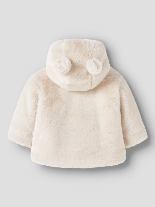 Name It Mila ljus fuskpälsjacka i Moonbeam med huva och små öron för baby flicka