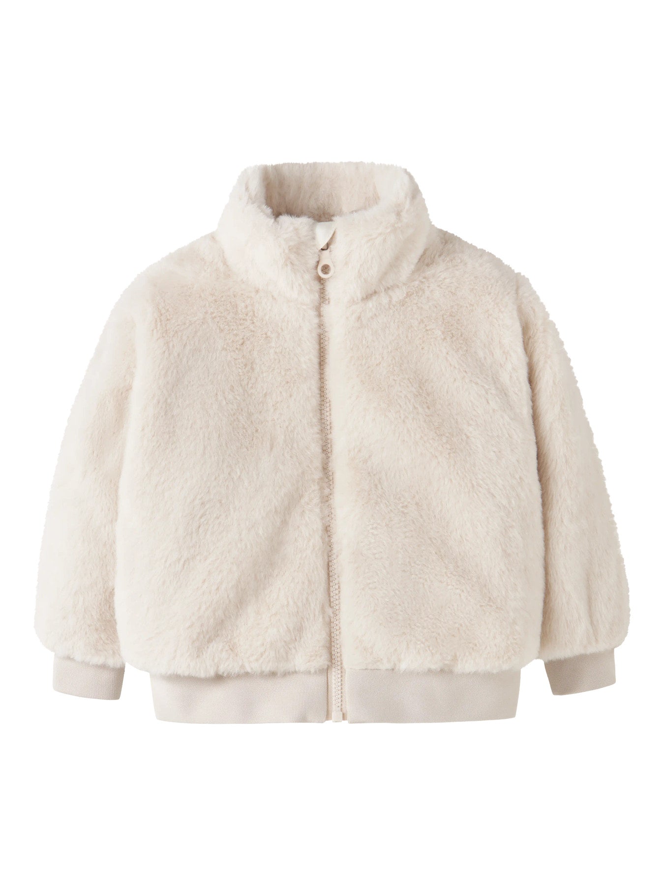 me It Mila fuskpälsjacka Moonbeam detalj på mjuk fuskpäls och dragkedja