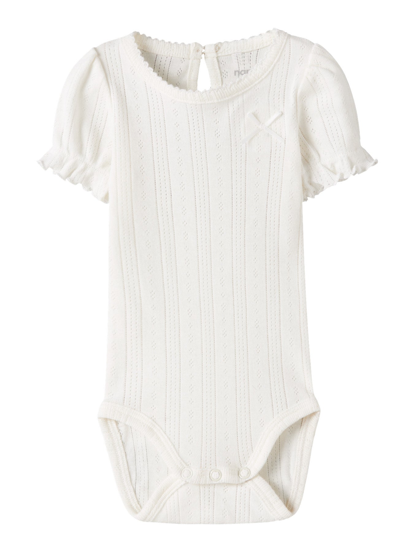 Söt kortärmad baby body till nyfödd bebis flicka. Vit bebis body med puffärmar och rosett till flicka. Ekologiska baby kläder till flicka från Name it.
NBFHAPPY SS BODY
13242898