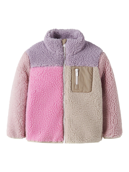 Name It Monica teddyjacka Peyote färgblockad i lila rosa och beige för flicka