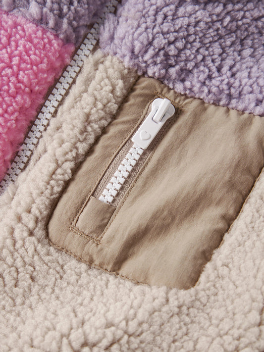 Name It Monica teddyjacka Peyote färgblockad i lila rosa och beige för flicka
