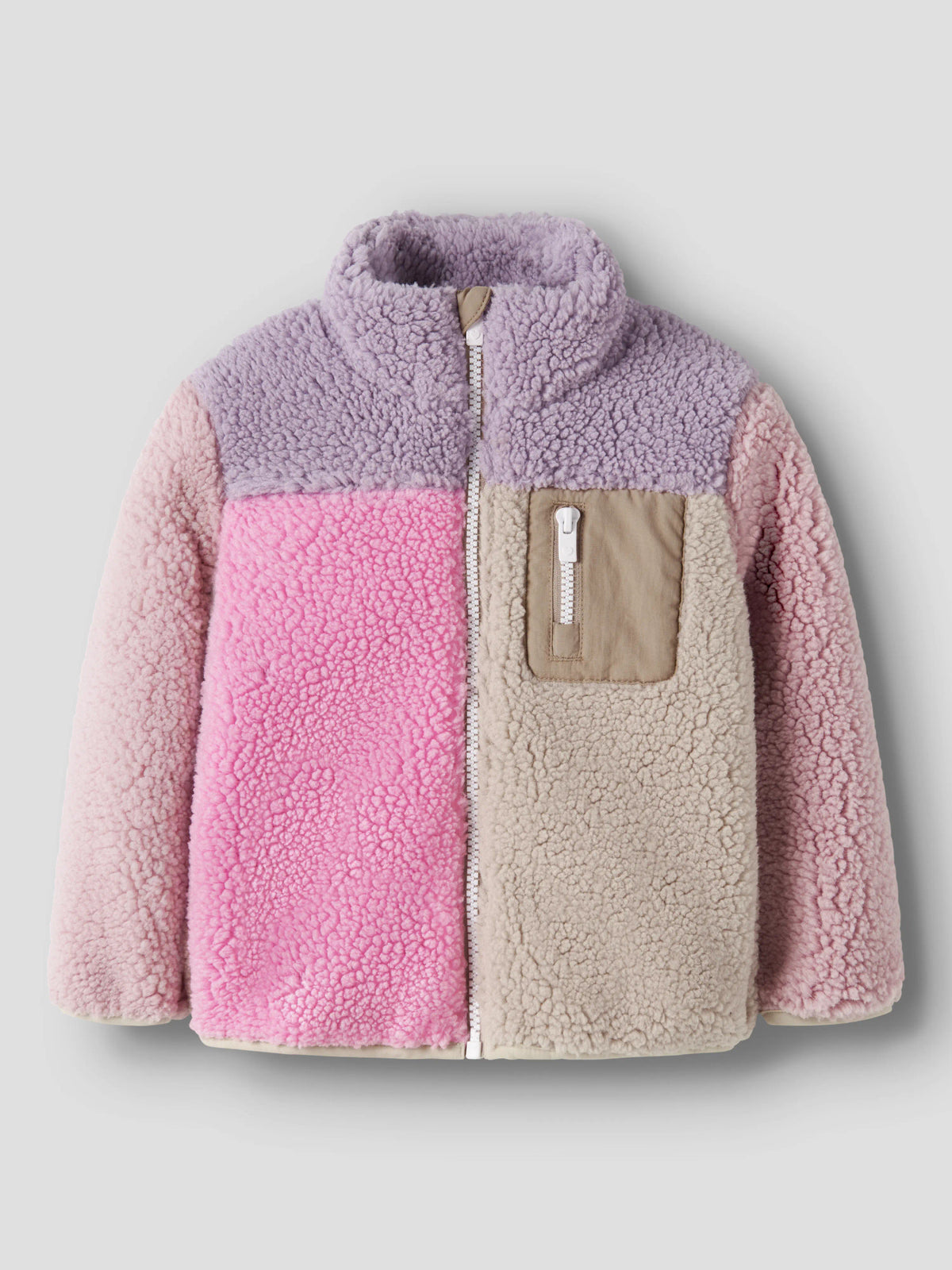 Name It Monica teddyjacka Peyote färgblockad i lila rosa och beige för flicka