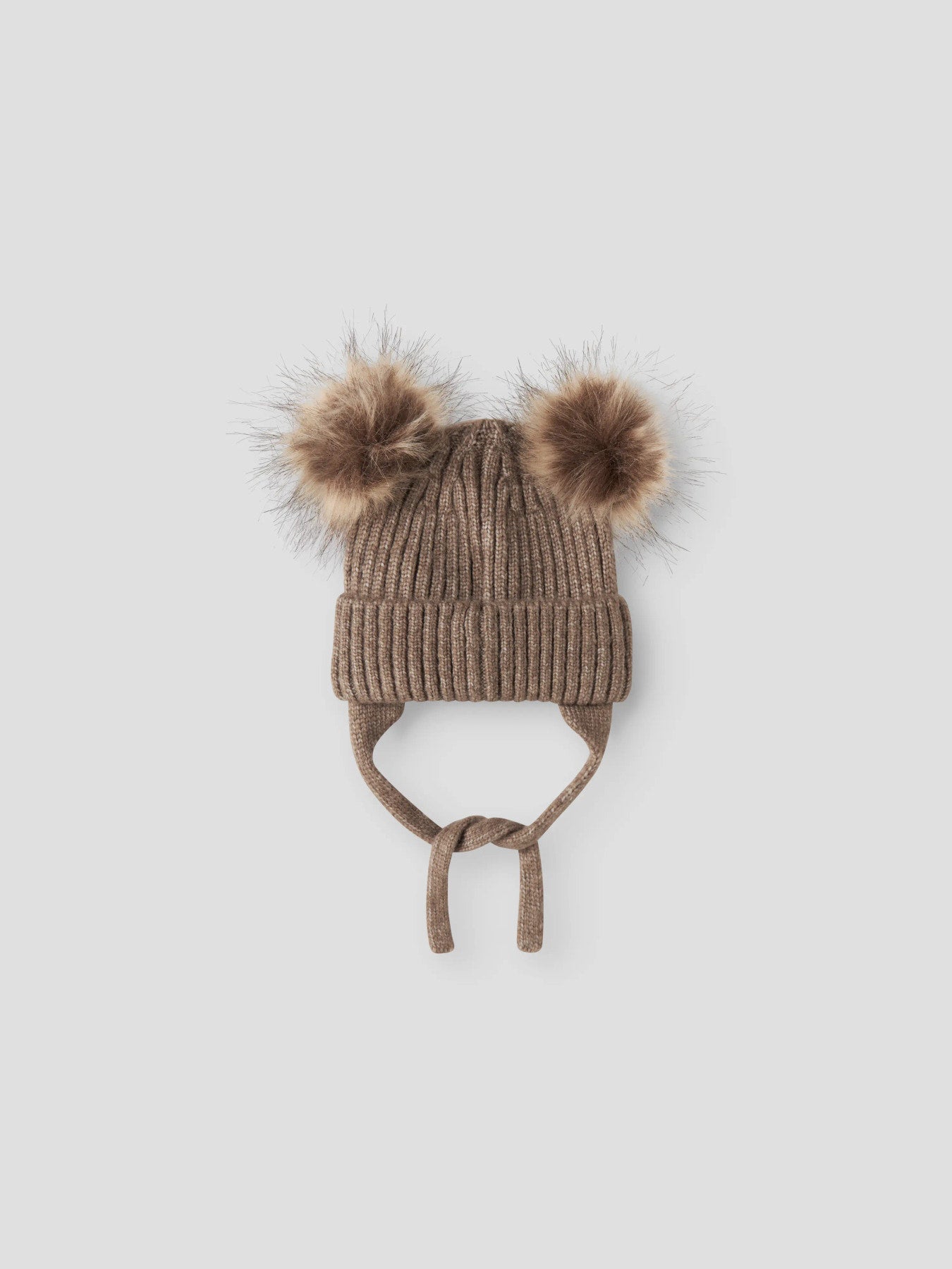 Name It Mora stickad babymössa med två tofsar brun Walnut unisex – 13245299