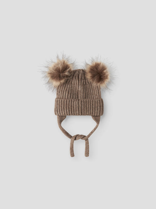 Name It Mora stickad babymössa med två tofsar brun Walnut unisex – 13245299
