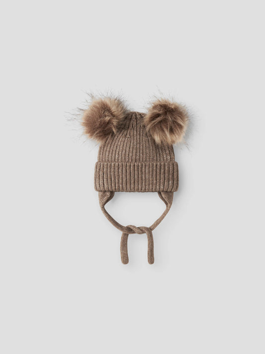 Name It Mora stickad babymössa med två tofsar brun Walnut unisex – 13245299