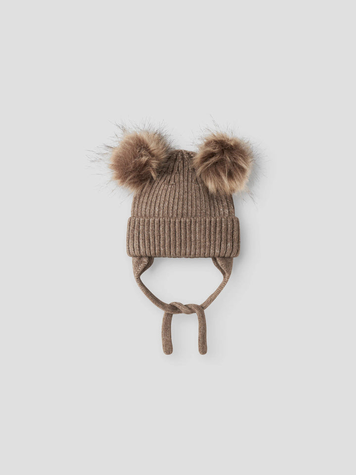 Name It Mora stickad babymössa med två tofsar brun Walnut unisex – 13245299