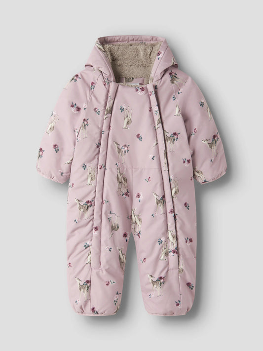 Name It Snow05 rosa vinteroverall baby flicka med rådjur och blommor