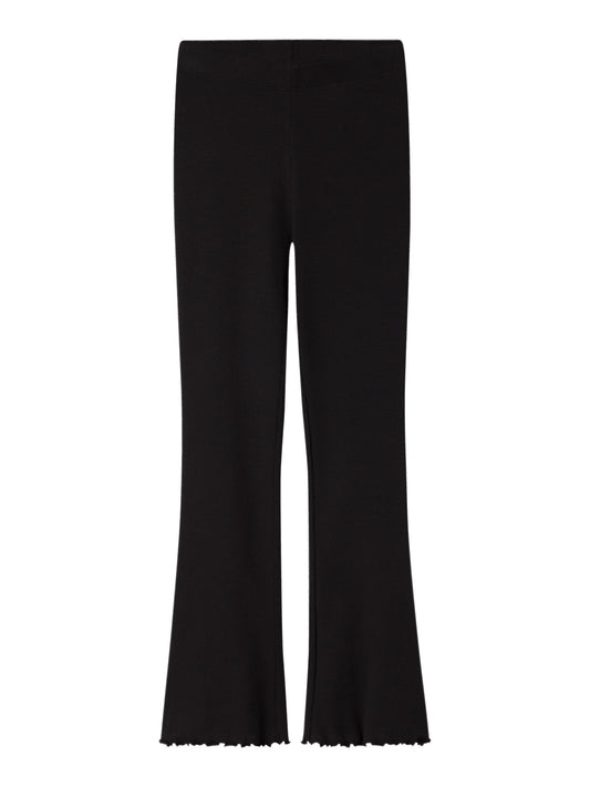 Name It svarta bootcut leggings för flicka i ekologisk bomull med ribbad struktur och mjuk stretchkvalitet