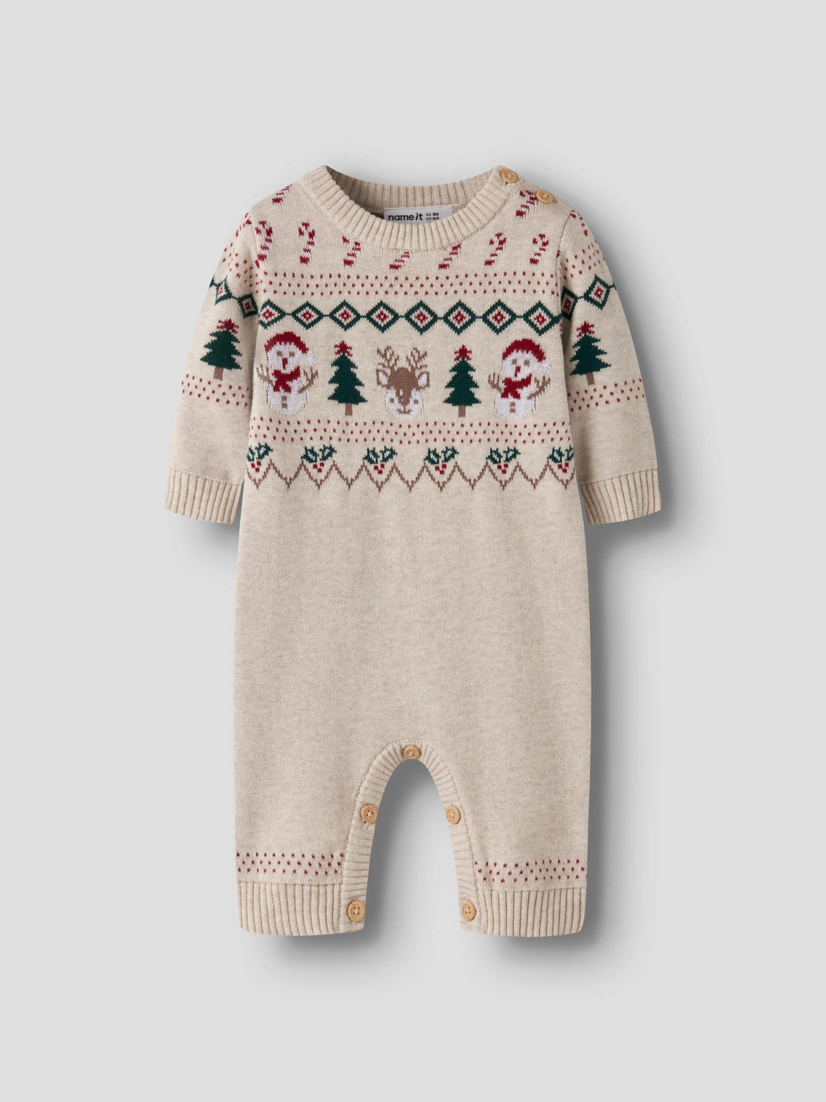 Name It Ralko stickad juloverall baby unisex med renar snögubbar och julgranar