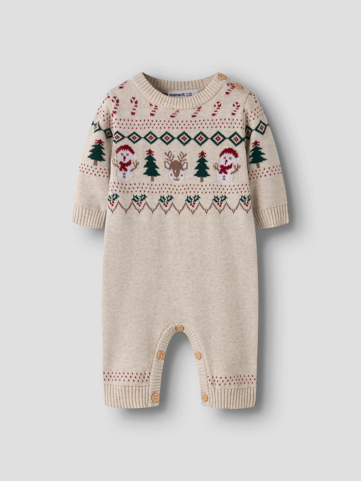 Name It Ralko stickad juloverall baby unisex med renar snögubbar och julgranar