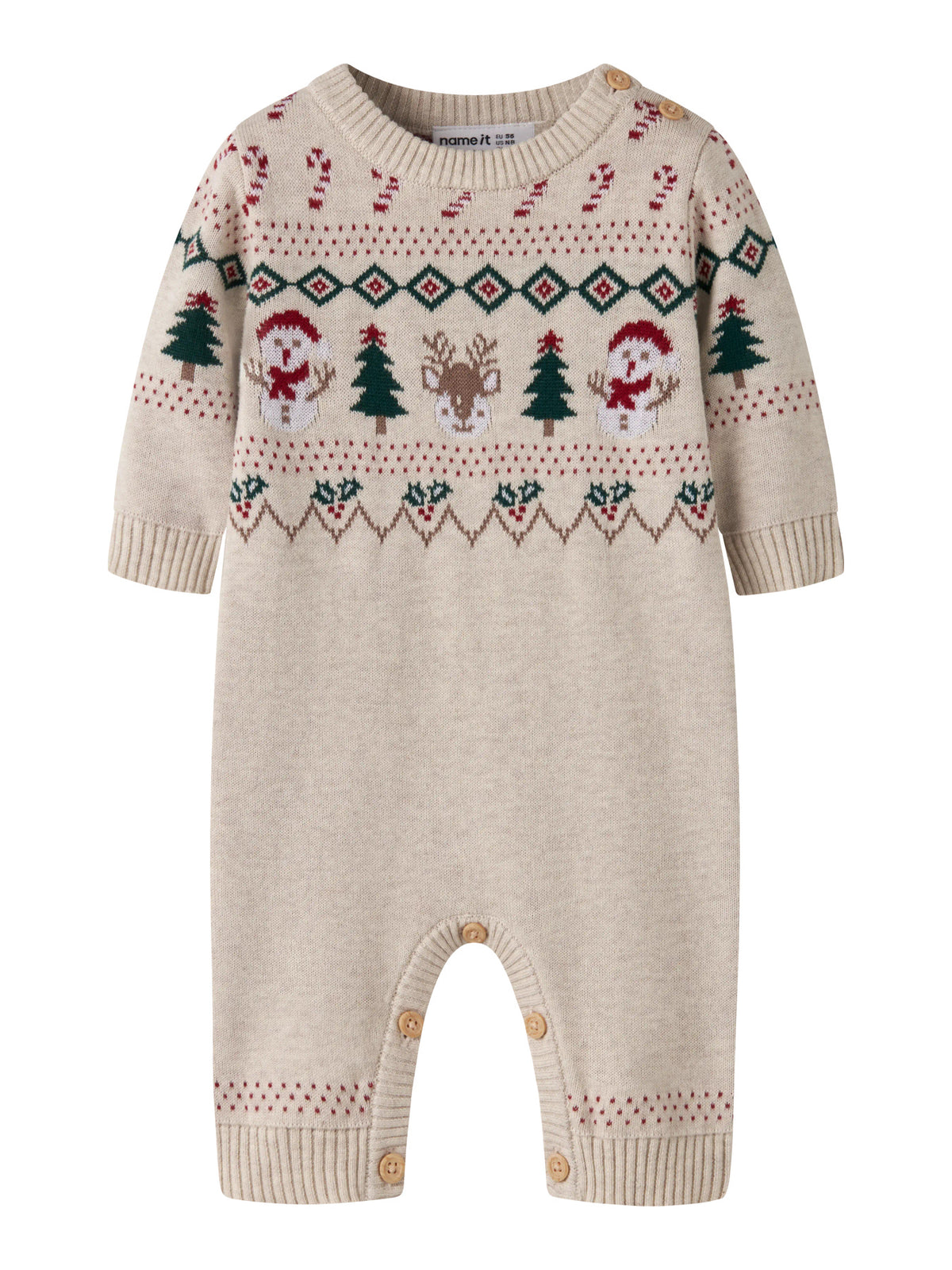 Name It Ralko stickad juloverall baby unisex med renar snögubbar och julgranar