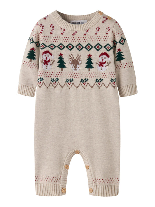 Name It Ralko stickad juloverall baby unisex med renar snögubbar och julgranar