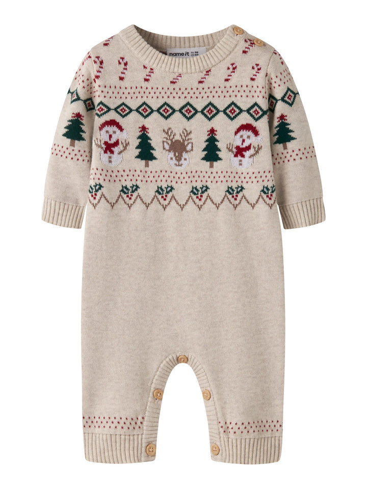 Name It Ralko stickad juloverall baby unisex med renar snögubbar och julgranar