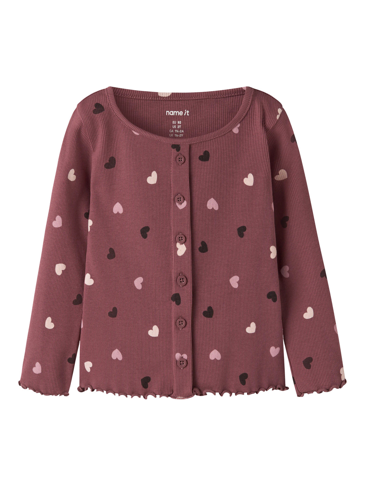 Name It Vemia ribbad långärmad topp för flicka mini Wild Ginger med hjärtan och knappar – 13248313