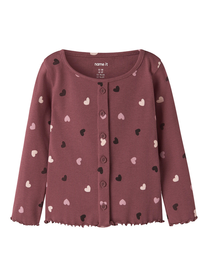 Name It Vemia ribbad långärmad topp för flicka mini Wild Ginger med hjärtan och knappar – 13248313