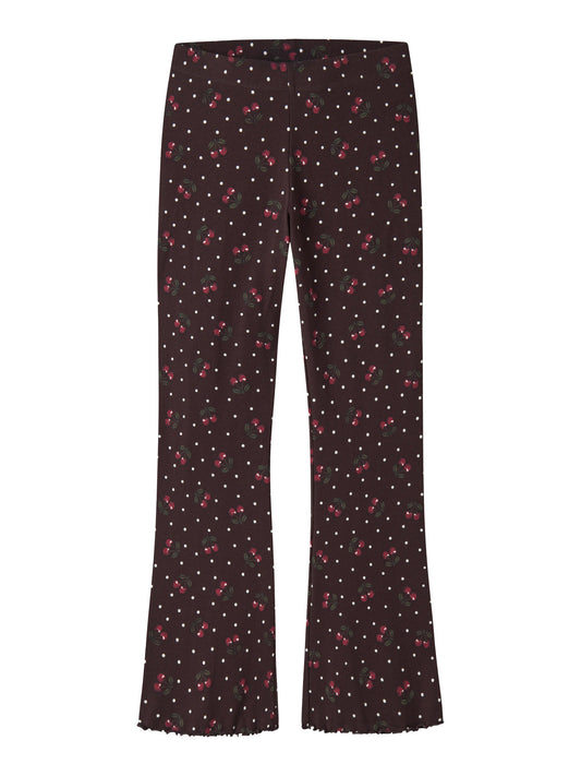 Name It Vemia ribbad utsvängd byxa för flicka kids i Chocolate Plum med körsbär – 13248314
