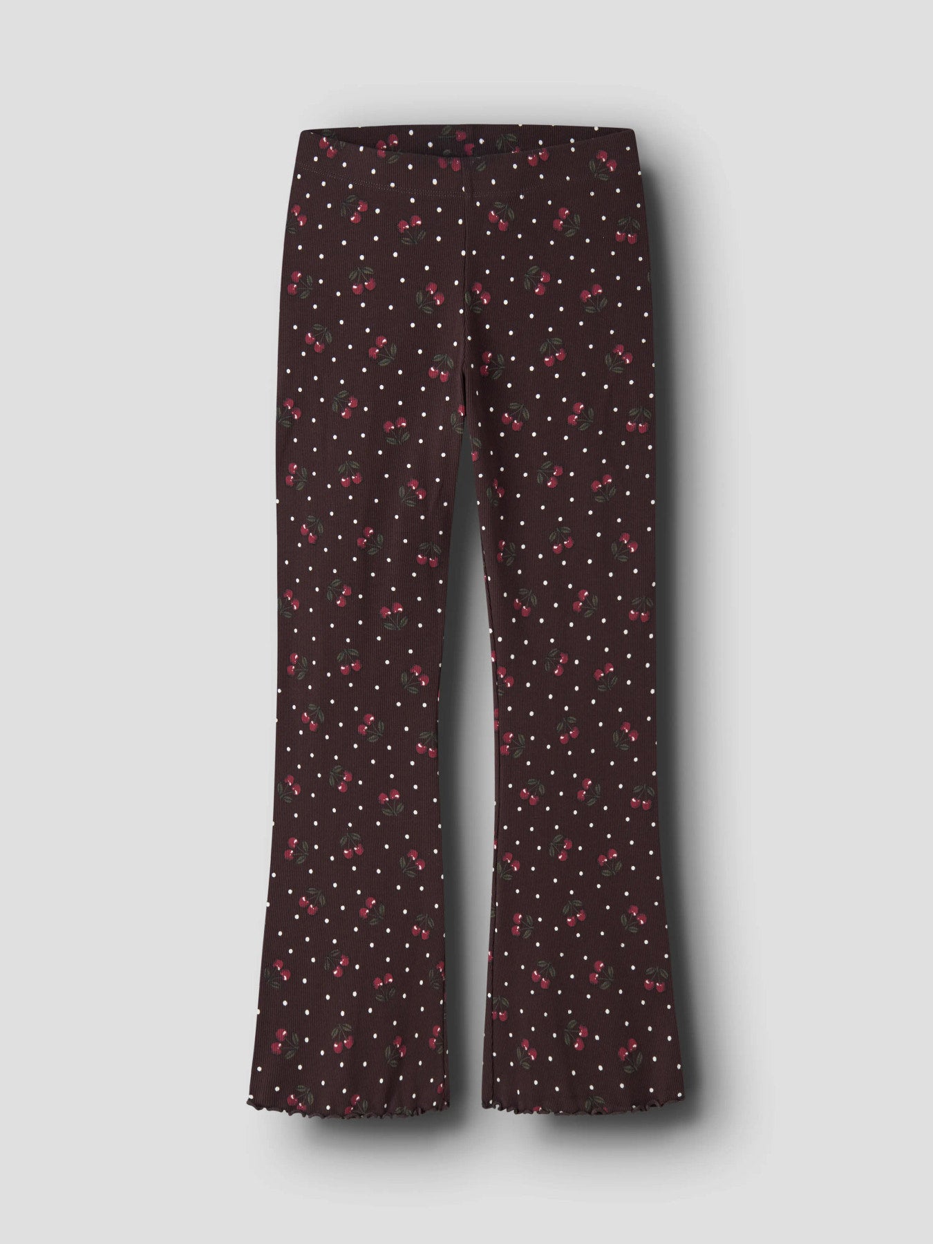Name It Vemia ribbad utsvängd byxa för flicka kids i Chocolate Plum med körsbär – 13248314
