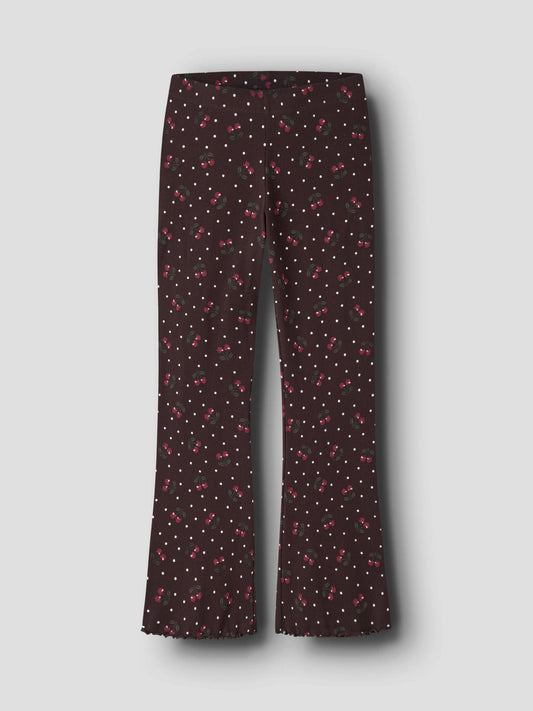 Name It Vemia ribbad utsvängd byxa för flicka kids i Chocolate Plum med körsbär – 13248314

