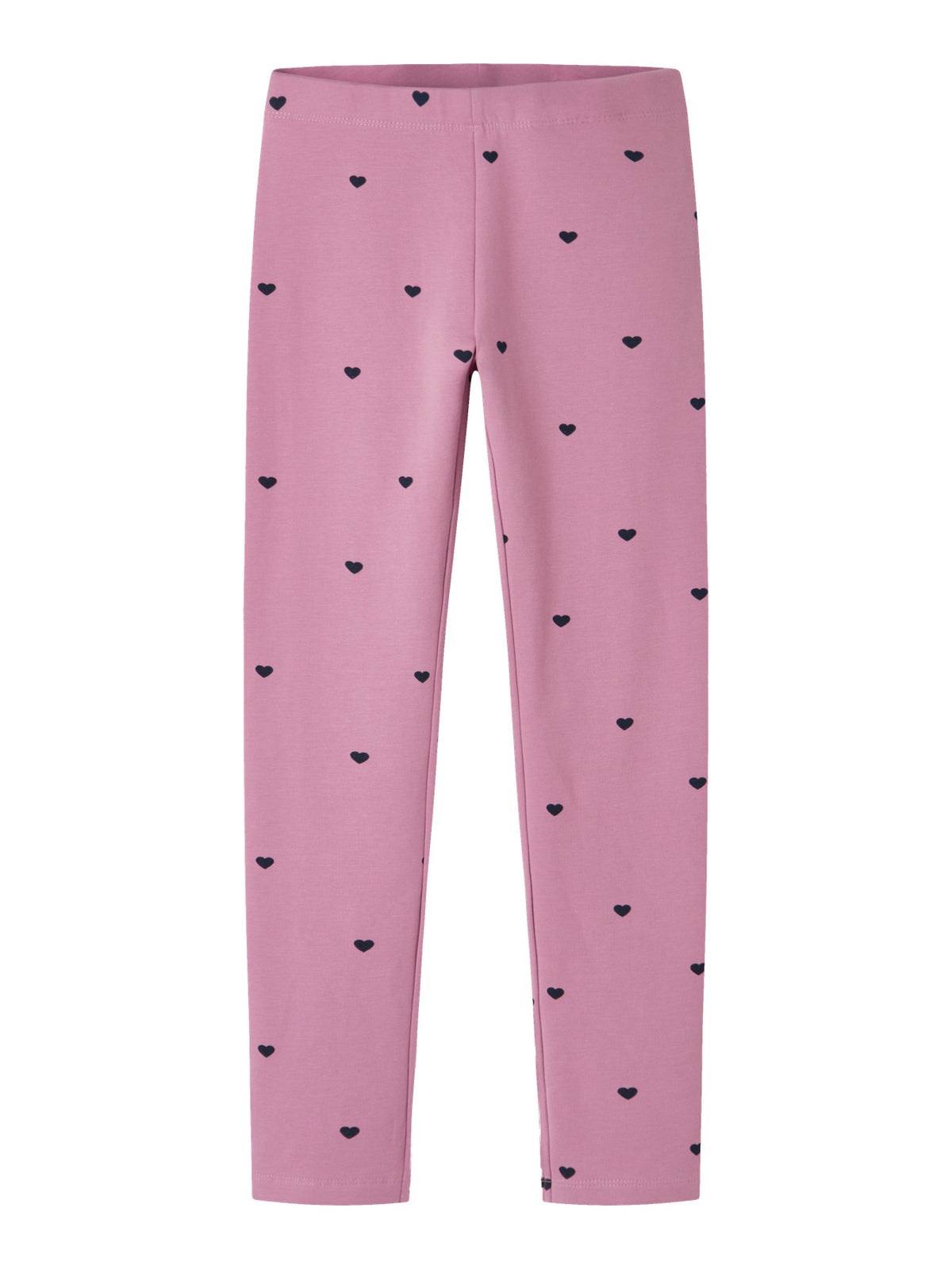 Name It Davina sweatleggings till flicka i färgen Mauve Orchid med små mörka hjärtan.