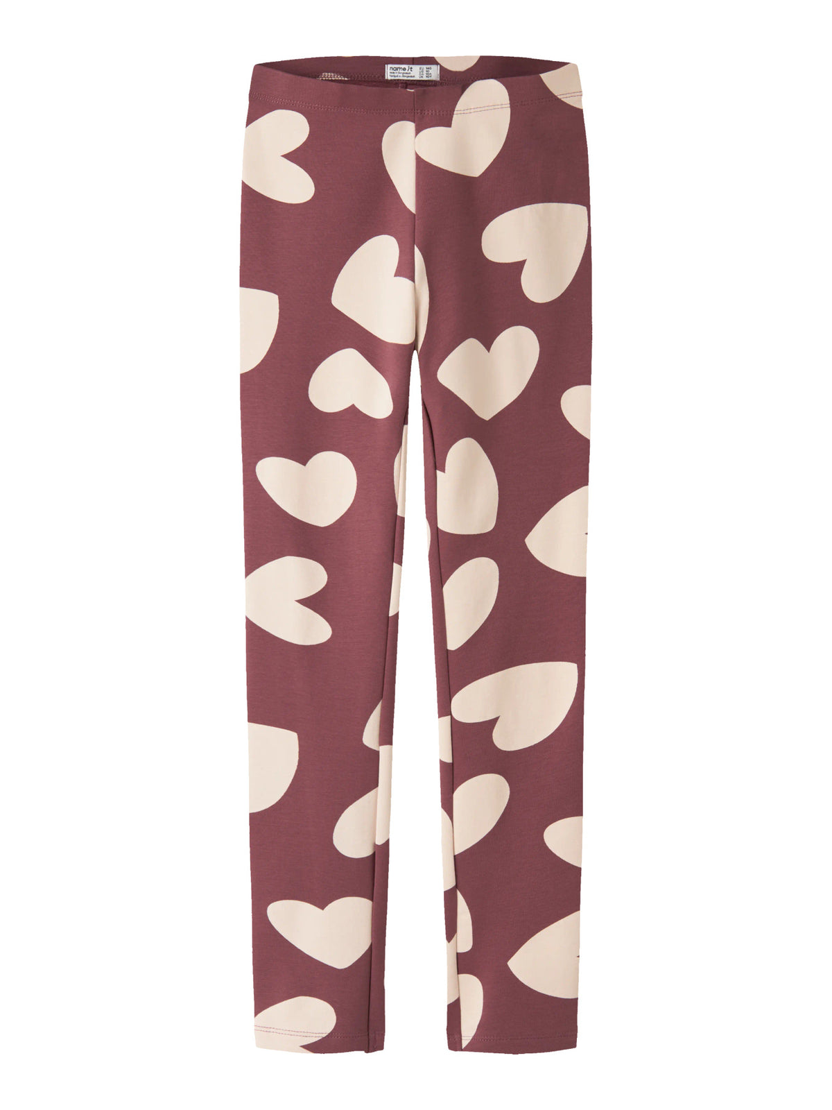Name It Davina sweatleggings till flicka i färgen Wild Ginger med stora vita hjärtan.