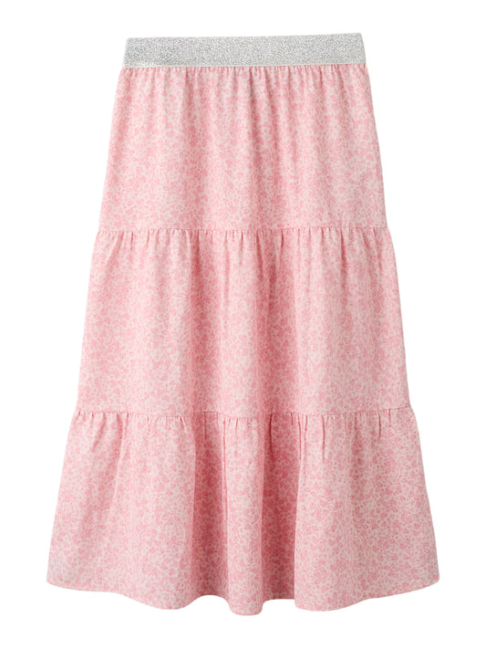 Rosa blommig maxi kjol till flicka. Lång kjol med glitter midja till tjej från Name it.
NKFFANY MAXI SKIRT PB
13251252