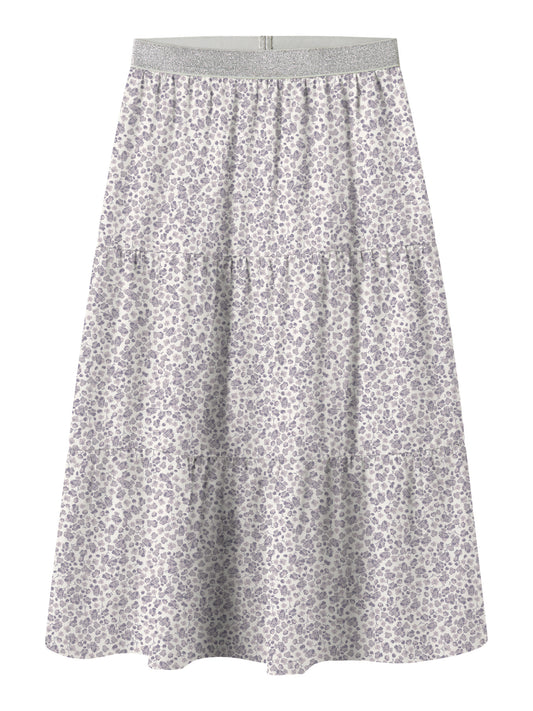Grå lila blommig maxi kjol till flicka. Lång kjol med glitter midja till tjej från Name it.
NKFFANY MAXI SKIRT PB
13251252