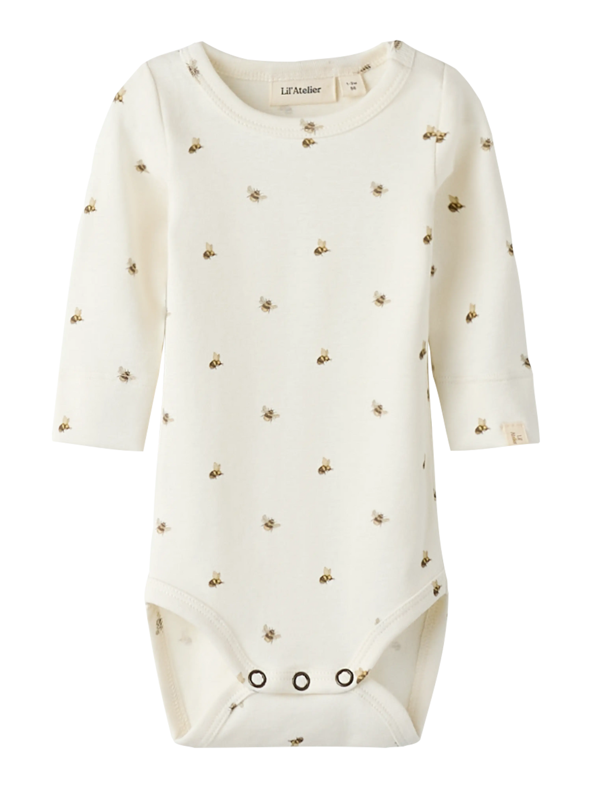 Coconut Milk BEE Gayo långärmad babybody för baby från Lil' Atelier, framifrån
