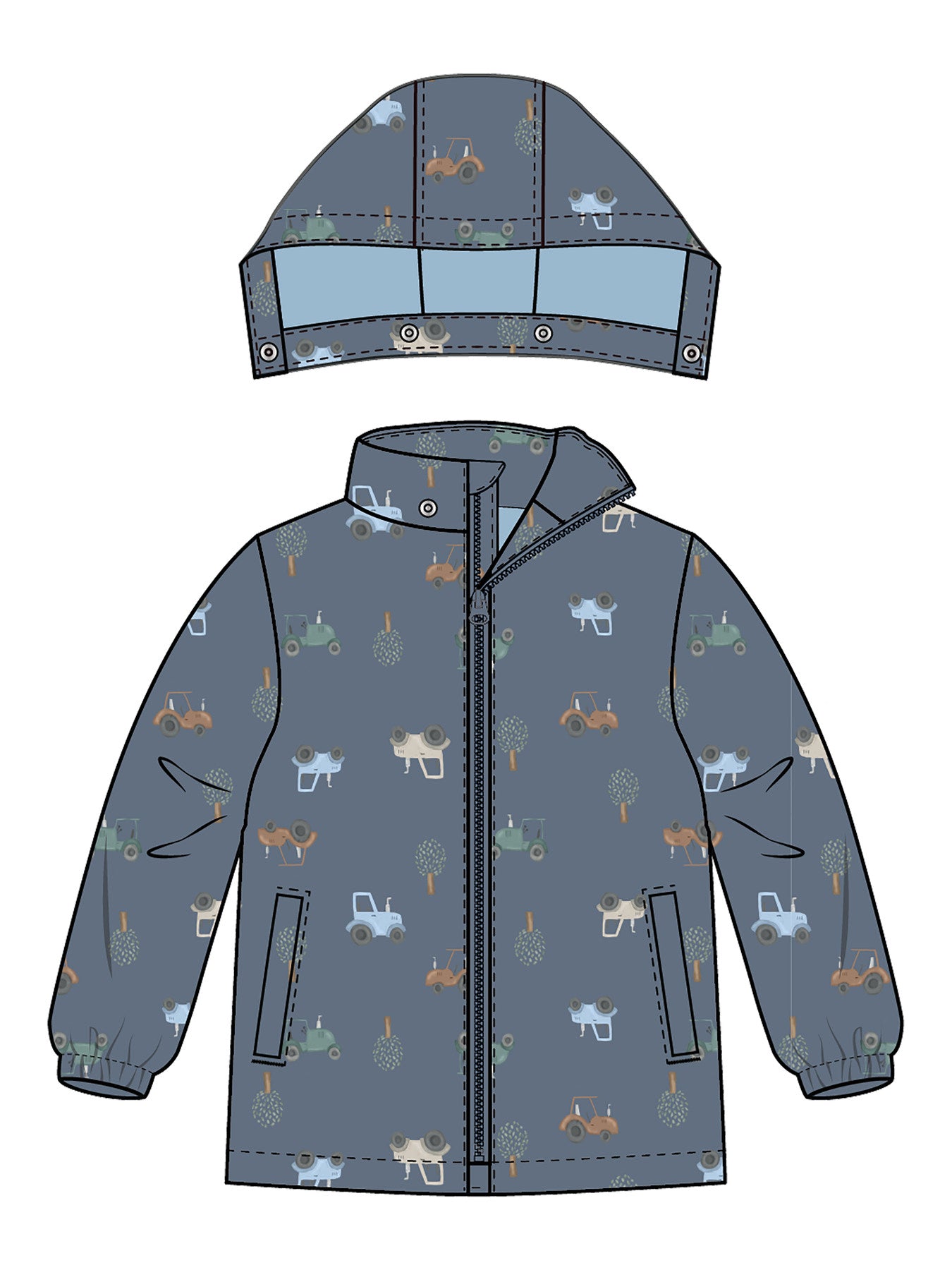 Blå traktor mönstrad baby jacka till pojke. Bebis jacka till vår och sommar med traktorer och bilar från Name it.
NBMMAX JACKET LI AOP
13251599