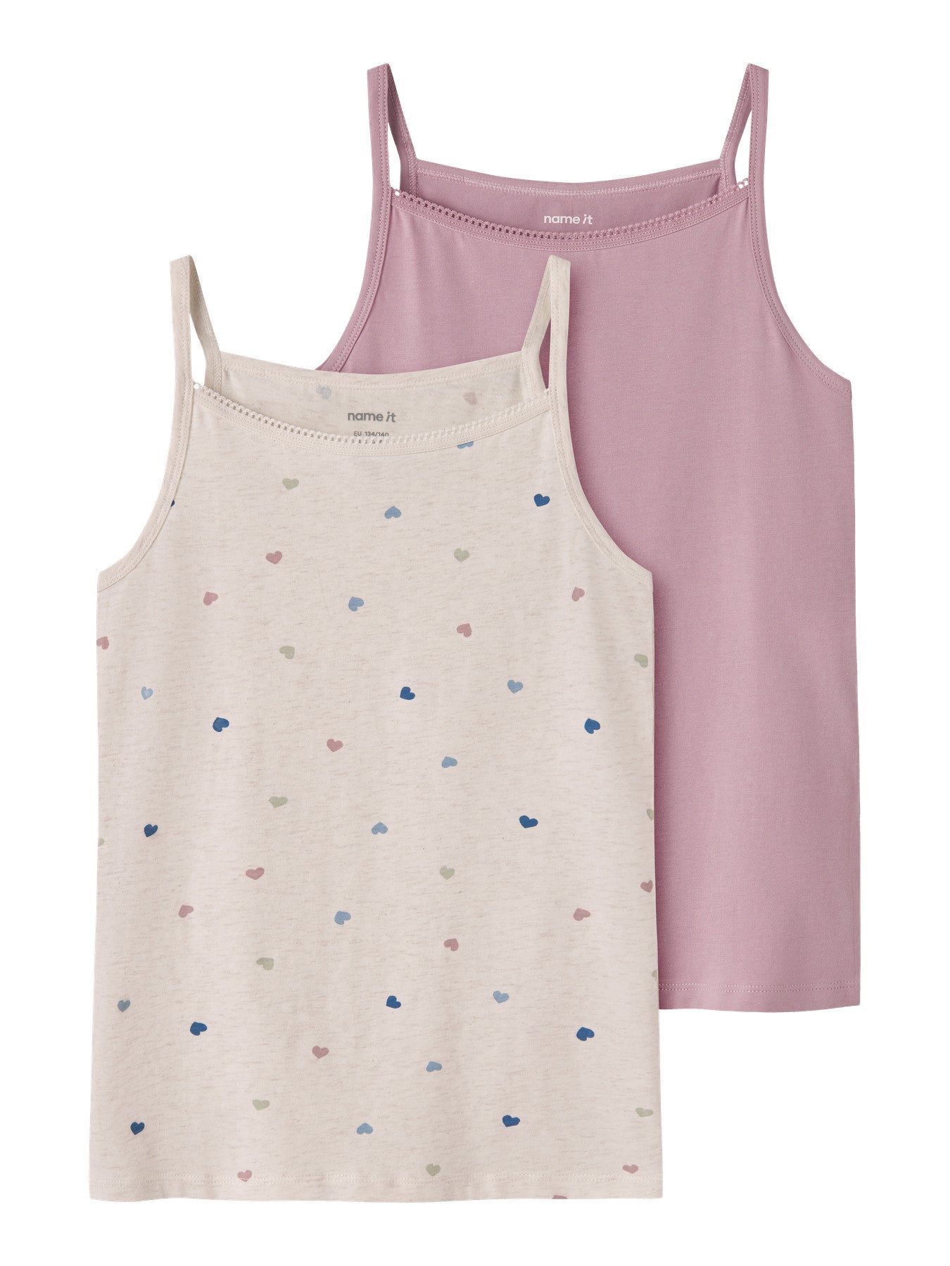 Name It Strap linnen 2-pack rosa och Peyote Melange med hjärtan flicka kids