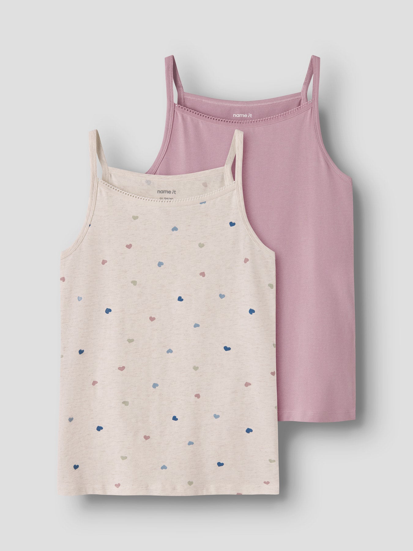 Name It Strap linnen 2-pack rosa och Peyote Melange med hjärtan flicka kids
