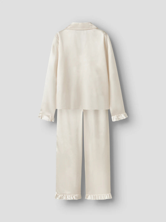 LMTD Nightys satinpyjamas för tjej med skjorta och långbyxor framifrån