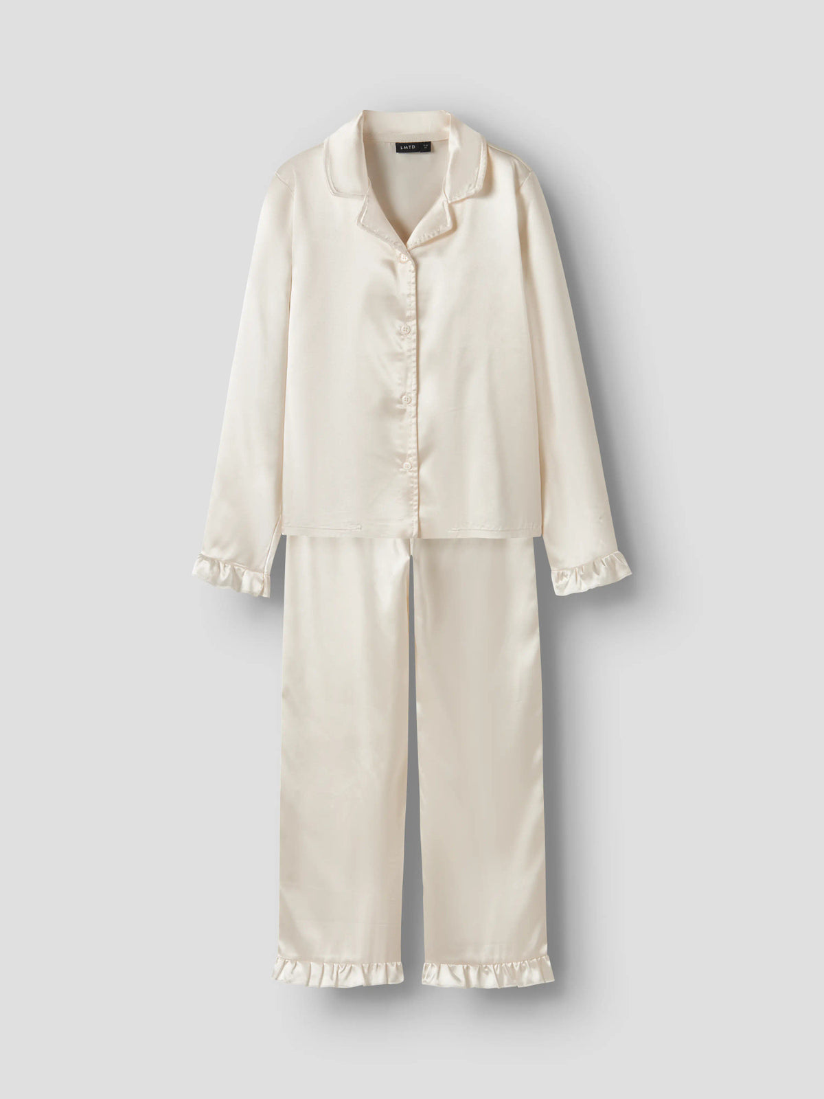 LMTD Nightys satinpyjamas för tjej med skjorta och långbyxor framifrån