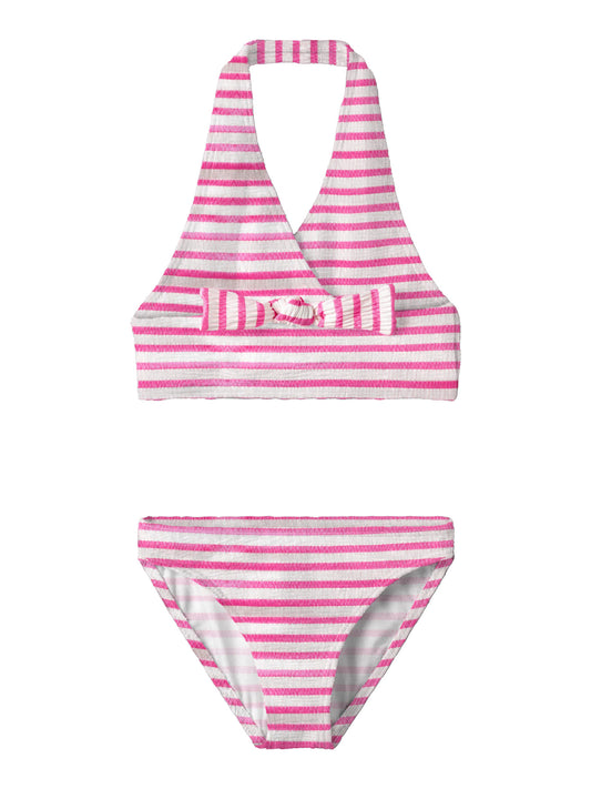 Rosa randig halterneck bikini till tjej. Badkläder till flicka, randig bikini topp med rosett fram, samt randig bikini trosa till barn, ungdom från Name it.
NKFZIPPA BIKINI
13253288